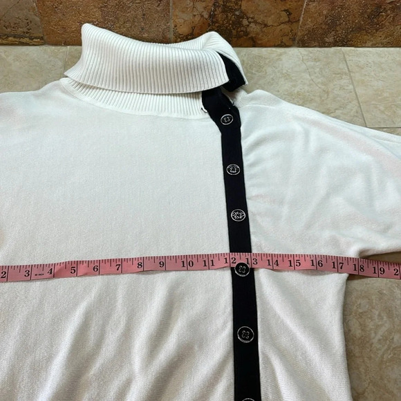 White House Black Market Sweater XS Asymmetrical Cowl Neck White Black Trim WHBM - Picture 9 of 11